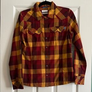 Columbia Women’s Burgundy & Mustard Plaid Button-Down Shirt